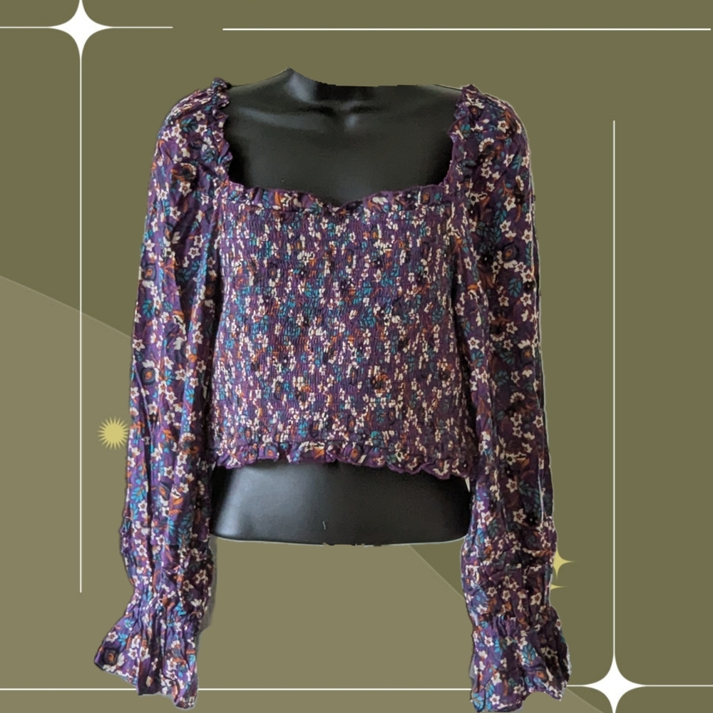 🍋✨ Band Of The Free Purple Smocked Floral Agathe Top Size M